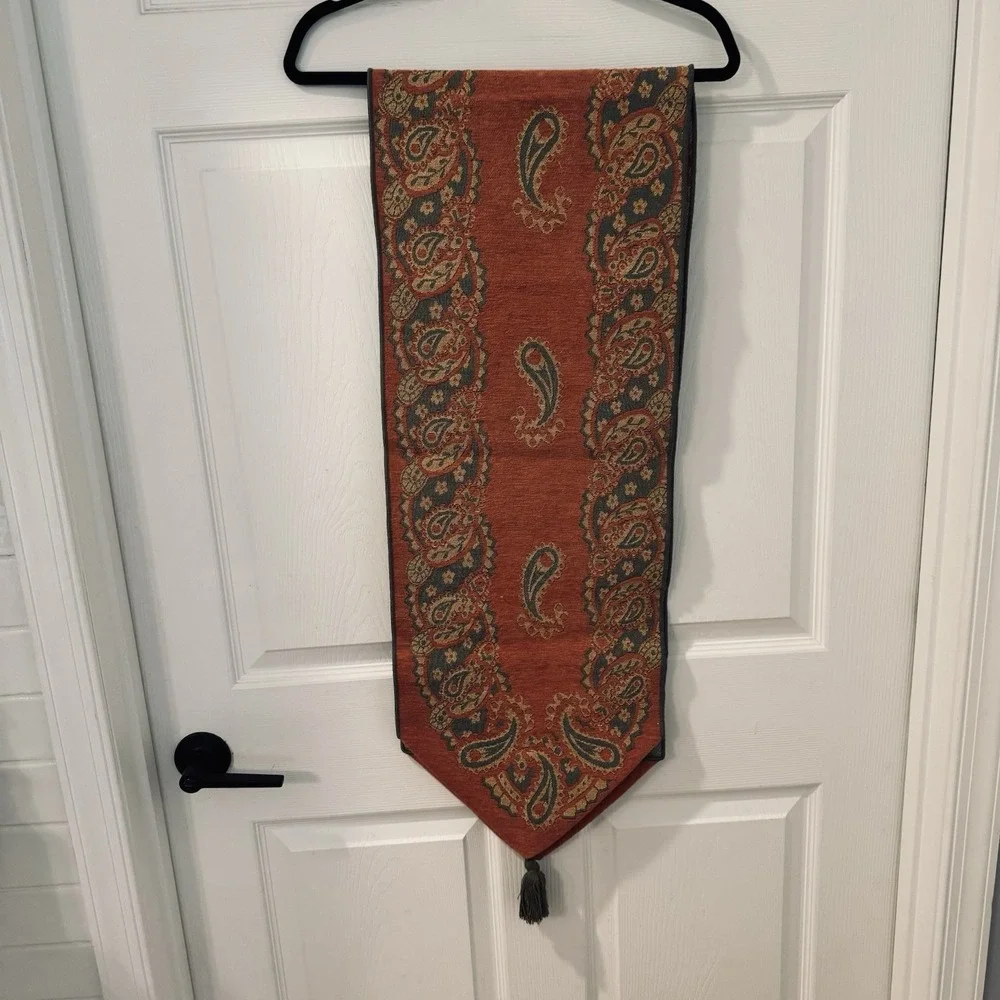 Table Runner With Tassels Coral Green Pink 69